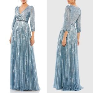 Mac Duggal Blue Sequined Wrap Over Gown 12 NWT 5509